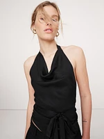 Viscose-Linen Open-Back Halter Top