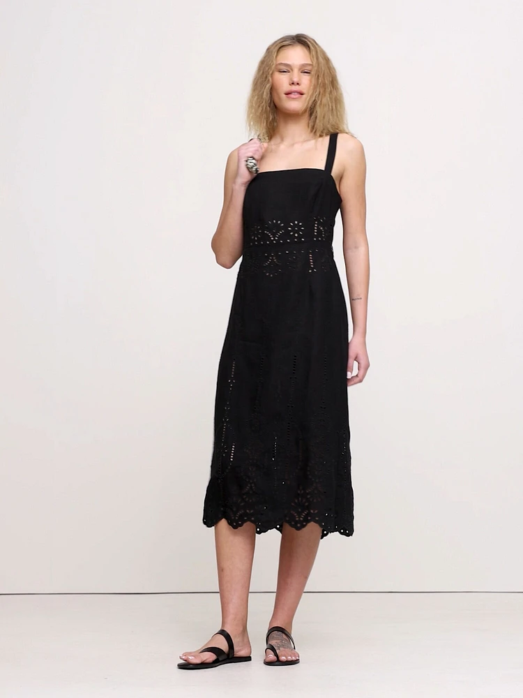 Eyelet Linen Midi Dress