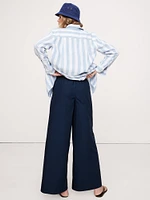 Wide-Leg Cotton Poplin Pull-On Ankle Pant