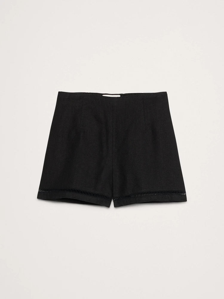 High-Rise Lace-Trim Linen 3" Short