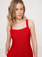 Linen Square-Neck Midi Dress
