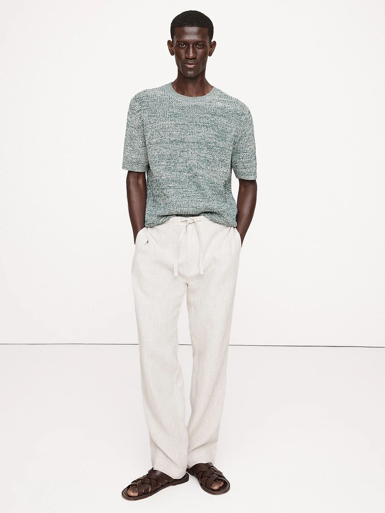 Ribbed Linen-Cotton Short-Sleeve Sweater