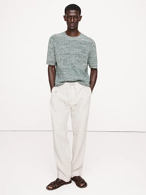 Ribbed Linen-Cotton Short-Sleeve Sweater