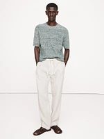 Ribbed Linen-Cotton Short-Sleeve Sweater