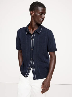 Ribbed-Stripe Cotton Resort Shirt