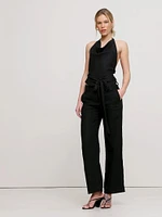 Viscose-Linen Open-Back Halter Top