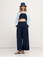 Wide-Leg Cotton Poplin Pull-On Ankle Pant