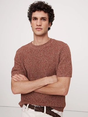 Ribbed Linen-Cotton Short-Sleeve Sweater