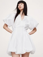 Cotton Poplin Bubble-Hem Mini Dress