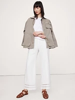 Mid-Rise Kick-Flare Lace-Trim Linen Ankle Pant