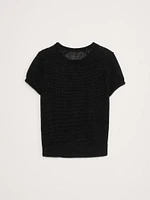 Fitted Linen Short-Sleeve Sweater