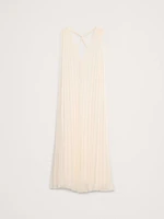 Pleated Georgette Open-Back Long Midi Dress