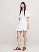 Cotton Poplin Bubble-Hem Mini Dress