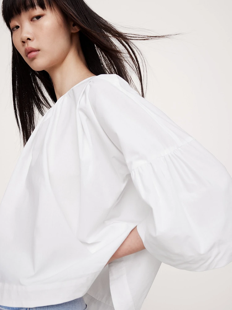 Oversized Cotton Poplin Shirred Top