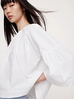 Oversized Cotton Poplin Shirred Top