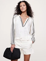Embroidered Linen Peasant Blouse