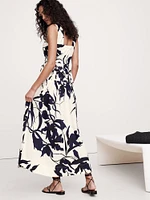Cotton Poplin Ruched Drop-Waist Maxi Dress