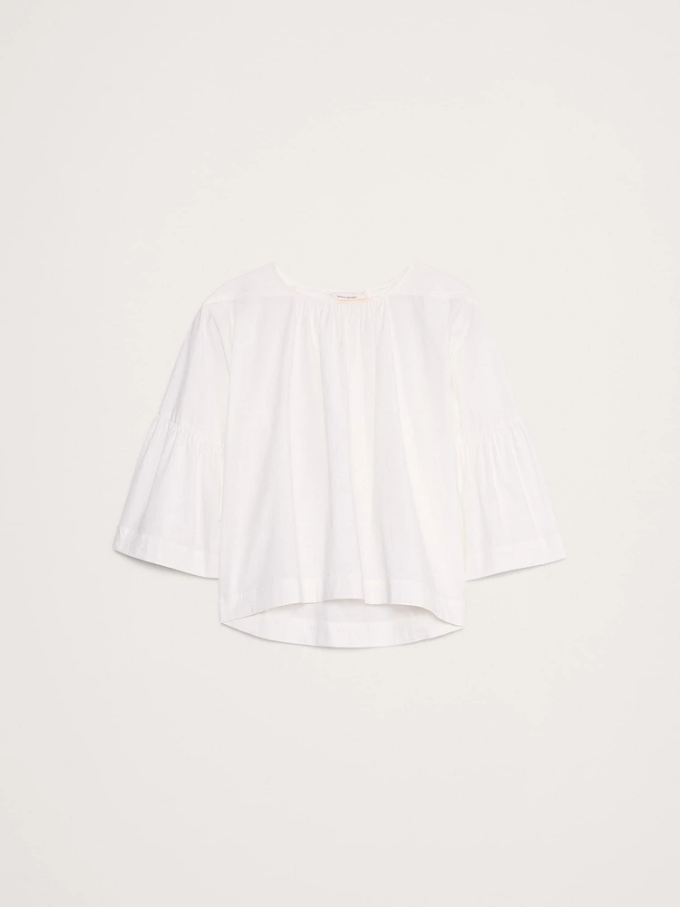 Oversized Cotton Poplin Shirred Top