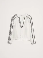 Embroidered Linen Peasant Blouse