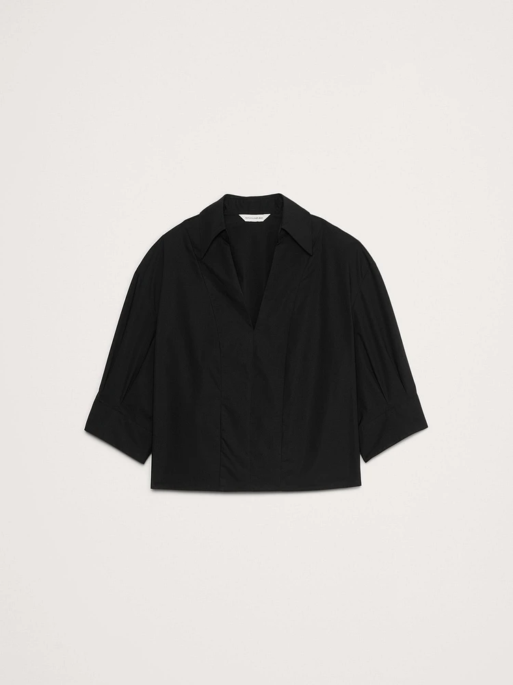 Balloon-Sleeve Cotton Poplin Popover Top