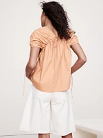 Oversized Cotton Poplin Drawstring Top