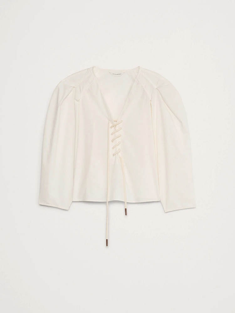 Cotton Poplin Lace-Up Cropped Shirt