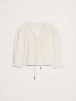 Cotton Poplin Lace-Up Cropped Shirt