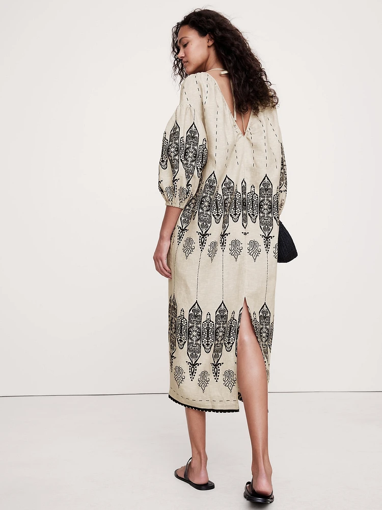 Linen V-Neck Maxi Dress