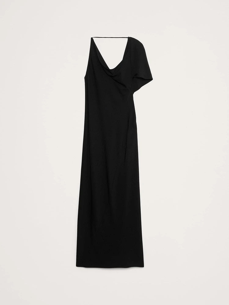 Stretch-Crepe Asymmetrical Open-Back Maxi Dress