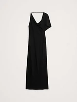 Stretch-Crepe Asymmetrical Open-Back Maxi Dress