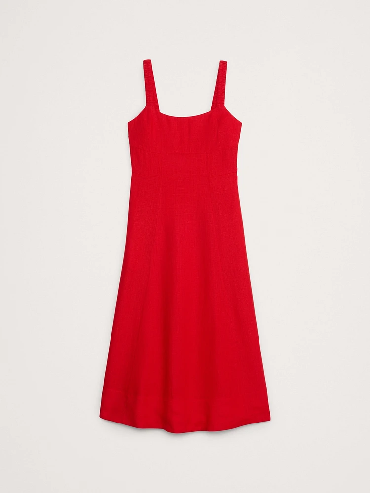 Linen Square-Neck Midi Dress