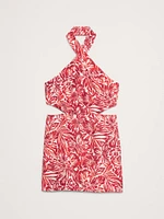 Linen Halter Cut-Out Mini Dress