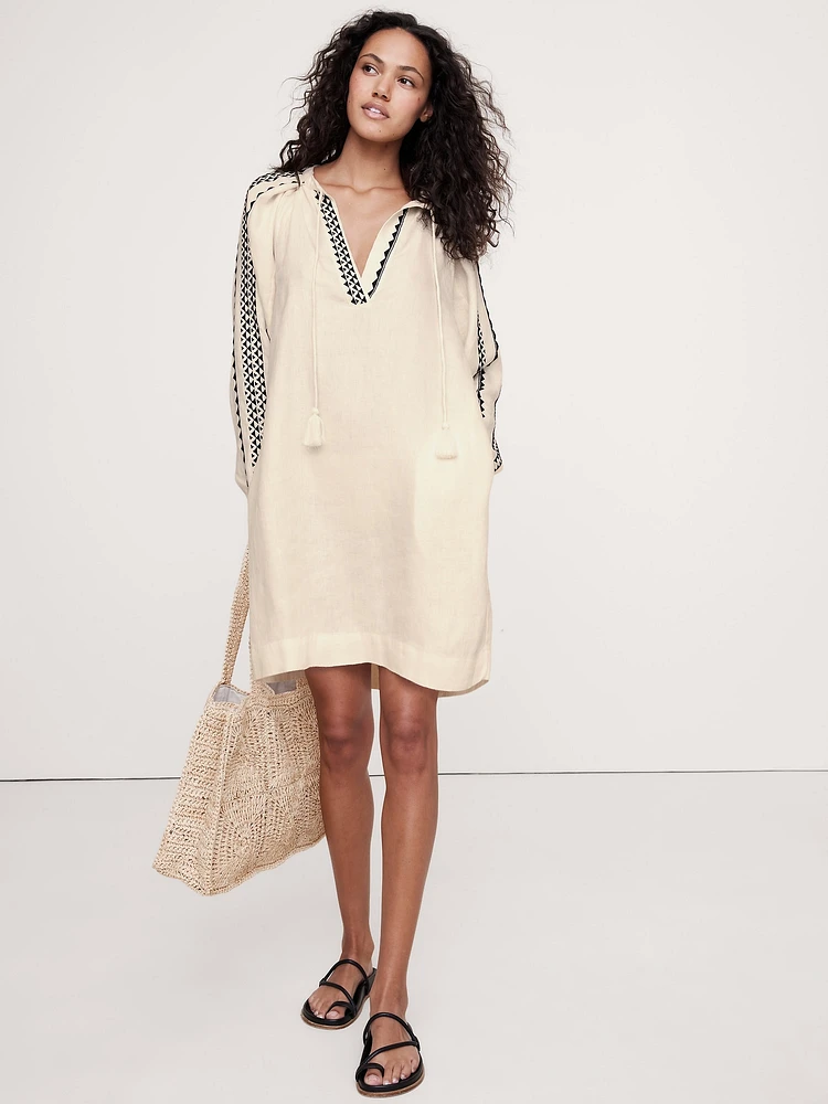 Embroidered Linen Peasant Dress