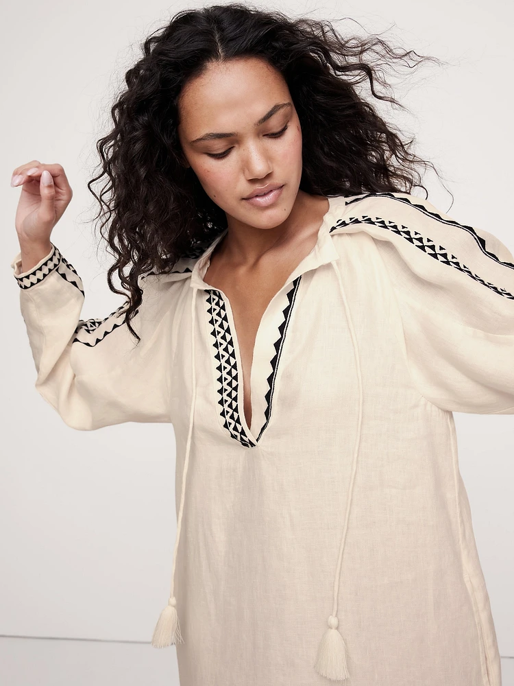 Embroidered Linen Peasant Dress
