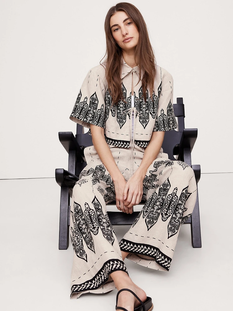 Pull-On Wide-Leg Linen Pant
