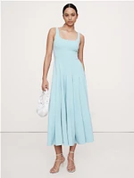Stretch-Sateen Square-Neck Long Midi Dress