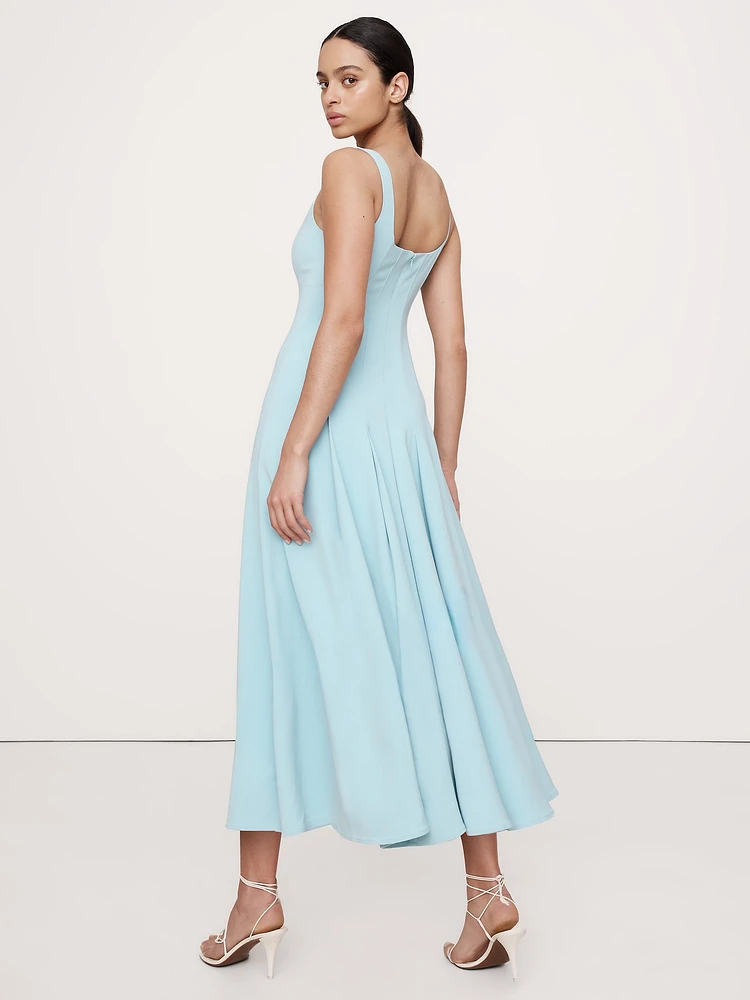 Stretch-Sateen Square-Neck Long Midi Dress