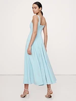 Stretch-Sateen Square-Neck Long Midi Dress