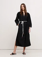 Cotton Poplin Split-Neck Shirt Dress
