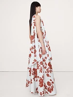 Stretch-Cotton Poplin One-Shoulder Drop-Waist Maxi Dress