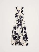 Cotton Poplin Ruched Drop-Waist Maxi Dress
