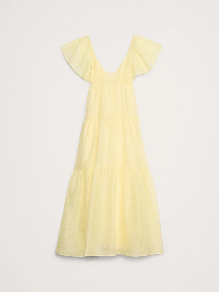 Linen-Silk Tiered Maxi Dress