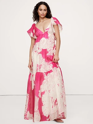 Linen-Silk Tiered Maxi Dress