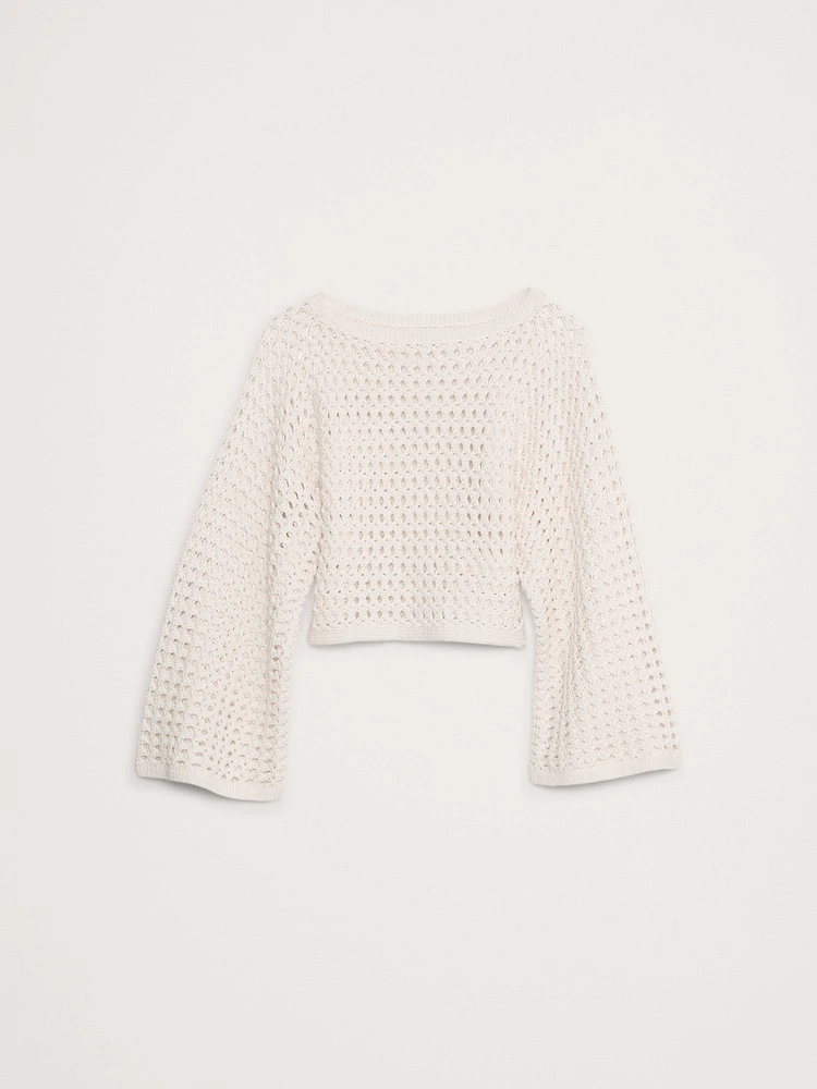 Cotton Crochet-Style Cropped Sweater