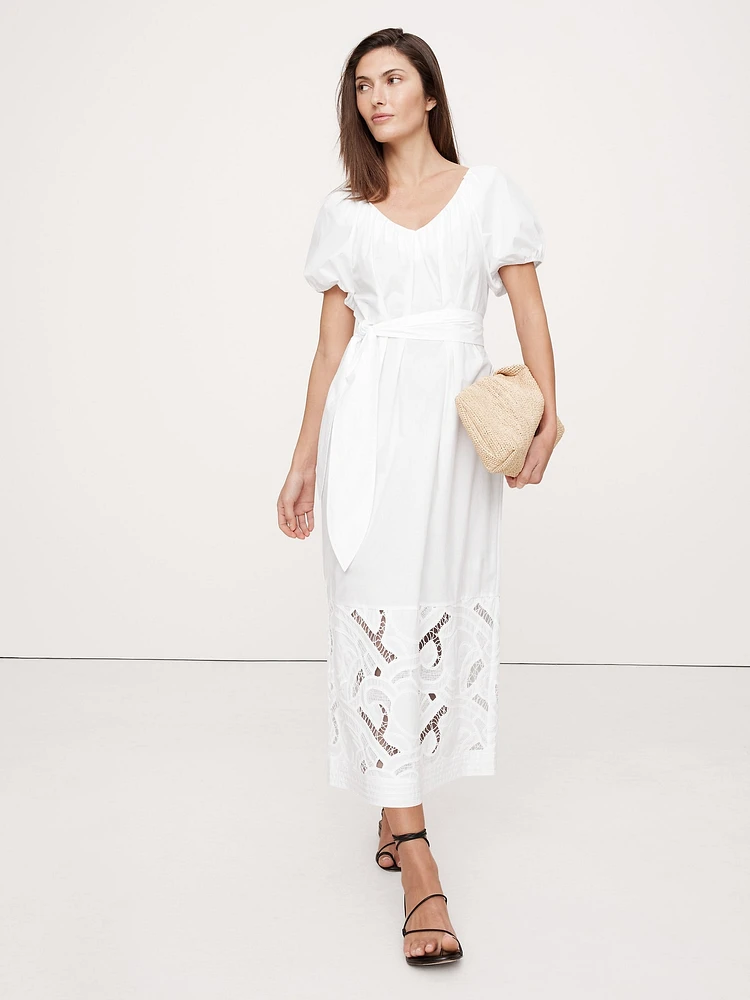 Embroidered Cotton Poplin Ruched Dress