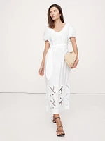 Embroidered Cotton Poplin Ruched Dress