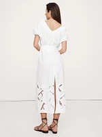 Embroidered Cotton Poplin Ruched Dress