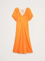 Viscose-Linen Ruched Long Midi Dress