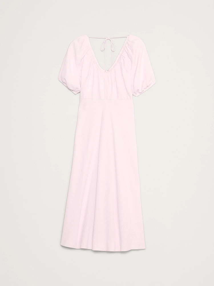Viscose-Linen Dupioni Ruched Long Midi Dress