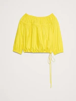 Cotton Poplin Ruched Bubble-Hem Top
